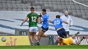 21 November 2020; Niall Scully of Dublin, 2nd from left, scores his side's third goal during the Leinster GAA Football Senior Championship Final match between Dublin and Meath at Croke Park in Dublin. Photo by Brendan Moran/Sportsfile