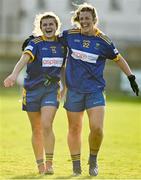 22 November 2020;  Wicklow players Marie Kealy, left, and Jackie Byrne celebrate following the TG4 All-Ireland Junior Ladies Football Championship Semi-Final match between Antrim and Wicklow at Donaghmore/Ashbourne GAA in Ashbourne, Meath. Photo by Sam Barnes/Sportsfile