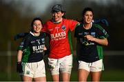 22 November 2020; Fermanagh players, from left, Molly Flynn, Shauna Murphy and Roisín O'Reilly celebrate following the TG4 All-Ireland Junior Ladies Football Championship Semi-Final match between Fermanagh and Limerick at Coralstown-Kinnegad GAA in Kinnegad, Westmeath. Photo by Harry Murphy/Sportsfile