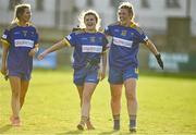 22 November 2020; Wicklow players, from left, Laura Hogan, Marie Kealy and Jackie Byrne celebrate following the TG4 All-Ireland Junior Ladies Football Championship Semi-Final match between Antrim and Wicklow at Donaghmore/Ashbourne GAA in Ashbourne, Meath. Photo by Sam Barnes/Sportsfile