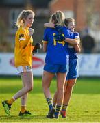 22 November 2020; Marie Kealy, right, and Meadhbh Deeney of Wicklow celebrate following the TG4 All-Ireland Junior Ladies Football Championship Semi-Final match between Antrim and Wicklow at Donaghmore/Ashbourne GAA in Ashbourne, Meath. Photo by Sam Barnes/Sportsfile