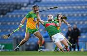 22 November 2020; Seán Regan of Mayo is fouled by Declan Coulter of Donegal during the Nickey Rackard Cup Final match between Donegal and Mayo at Croke Park in Dublin. Photo by Piaras Ó Mídheach/Sportsfile