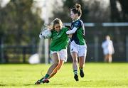 22 November 2020; Áine Cunningham of Limerick in action against Aisling O'Brien of Fermanagh during the TG4 All-Ireland Junior Ladies Football Championship Semi-Final match between Fermanagh and Limerick at Coralstown-Kinnegad GAA in Kinnegad, Westmeath. Photo by Harry Murphy/Sportsfile