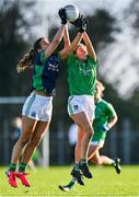 22 November 2020; Katie Heelan of Limerick in action against Cadhla Bogue of Fermanagh during the TG4 All-Ireland Junior Ladies Football Championship Semi-Final match between Fermanagh and Limerick at Coralstown-Kinnegad GAA in Kinnegad, Westmeath. Photo by Harry Murphy/Sportsfile