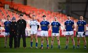 22 November 2020; Cavan manager Mickey Graham and players stand for Amhrán na bhFiann prior to the Ulster GAA Football Senior Championship Final match between Cavan and Donegal at Athletic Grounds in Armagh. Photo by David Fitzgerald/Sportsfile