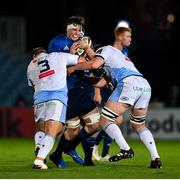 22 November 2020; Ryan Baird of Leinster is tackled by Dmitri Arhip, left, and Rory Thornton of Cardiff Blues during the Guinness PRO14 match between Leinster and Cardiff Blues at the RDS Arena in Dublin. Photo by Ramsey Cardy/Sportsfile