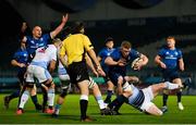 22 November 2020; Dan Leavy of Leinster is tackled by Ethan Lewis of Cardiff Blues during the Guinness PRO14 match between Leinster and Cardiff Blues at the RDS Arena in Dublin. Photo by Ramsey Cardy/Sportsfile