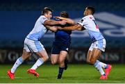 22 November 2020; Liam Turner of Leinster is tackled by Garyn Smith, left, and Ben Thomas of Cardiff Blues during the Guinness PRO14 match between Leinster and Cardiff Blues at the RDS Arena in Dublin. Photo by Ramsey Cardy/Sportsfile