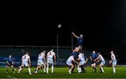 22 November 2020; Josh Murphy of Leinster wins possession in the line-out during the Guinness PRO14 match between Leinster and Cardiff Blues at the RDS Arena in Dublin. Photo by Ramsey Cardy/Sportsfile