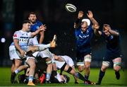 22 November 2020; Tomos Williams of Cardiff Blues in action against Rhys Ruddock, left, and Dan Leavy of Leinster during the Guinness PRO14 match between Leinster and Cardiff Blues at the RDS Arena in Dublin. Photo by Ramsey Cardy/Sportsfile