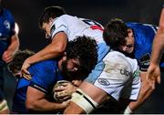 22 November 2020; Michael Milne of Leinster supported by Dan Sheehan, right, is tackled by Teddy Williams of Cardiff Blues during the Guinness PRO14 match between Leinster and Cardiff Blues at the RDS Arena in Dublin. Photo by Ramsey Cardy/Sportsfile