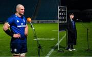 22 November 2020; Man of the match Luke McGrath of Leinster and Leinster captain Rhys Ruddock conduct post-match interviews following the Guinness PRO14 match between Leinster and Cardiff Blues at the RDS Arena in Dublin. Photo by Ramsey Cardy/Sportsfile
