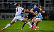 22 November 2020; Ciarán Frawley of Leinster is tackled by Ben Thomas and Tomos Williams of Cardiff Blues during the Guinness PRO14 match between Leinster and Cardiff Blues at RDS Arena in Dublin. Photo by Brendan Moran/Sportsfile