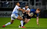 22 November 2020; Ciarán Frawley of Leinster is tackled by Ben Thomas and Tomos Williams of Cardiff Blues during the Guinness PRO14 match between Leinster and Cardiff Blues at RDS Arena in Dublin. Photo by Brendan Moran/Sportsfile