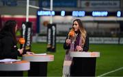 22 November 2020; TG4 analysts Eimear Considine, right, and Deirbhile Nic a Bháird prior to the Guinness PRO14 match between Leinster and Cardiff Blues at RDS Arena in Dublin. Photo by Brendan Moran/Sportsfile