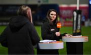 22 November 2020; TG4 analyst Deirbhile Nic a Bháird with presenter Máire Treasa Ní Dhubghaill prior to the Guinness PRO14 match between Leinster and Cardiff Blues at RDS Arena in Dublin. Photo by Brendan Moran/Sportsfile