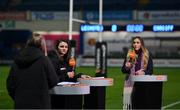 22 November 2020; TG4 analyst Deirbhile Nic a Bháird, centre, and Eimear Considine with presenter Máire Treasa Ní Dhubghaill prior to the Guinness PRO14 match between Leinster and Cardiff Blues at RDS Arena in Dublin. Photo by Brendan Moran/Sportsfile