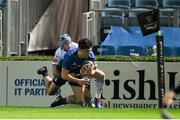 22 November 2020; Jimmy O'Brien of Leinster scores his side's second try during the Guinness PRO14 match between Leinster and Cardiff Blues at the RDS Arena in Dublin. Photo by Ramsey Cardy/Sportsfile