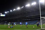 21 November 2020; Dublin goalkeeper Stephen Cluxton saves a shot at goal by Joey Wallace of Meath during the Leinster GAA Football Senior Championship Final match between Dublin and Meath at Croke Park in Dublin. Photo by Ramsey Cardy/Sportsfile