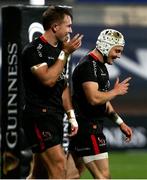 22 November 2020; Stewart Moore of Ulster, left, is congratulated by team-mate Michael Lowry after he scored his side's second try during the Guinness PRO14 match between Ulster and Scarlets at Kingspan Stadium in Belfast. Photo by John Dickson/Sportsfile