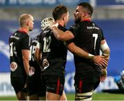 22 November 2020; Stewart Moore of Ulster is congratulated by team-mate Sean Reidy after he scored his side's second try during the Guinness PRO14 match between Ulster and Scarlets at Kingspan Stadium in Belfast. Photo by John Dickson/Sportsfile