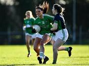 22 November 2020; Amy Ryan of Limerick in action against Molly Flynn of Fermanagh during the TG4 All-Ireland Junior Ladies Football Championship Semi-Final match between Fermanagh and Limerick at Coralstown-Kinnegad GAA in Kinnegad, Westmeath. Photo by Harry Murphy/Sportsfile