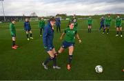 24 November 2020; Katie McCabe and Jamie Finn, left, during a Republic of Ireland Women training session at the FAI National Training Centre in Abbotstown, Dublin. Photo by Stephen McCarthy/Sportsfile