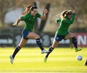 25 November 2020; Niamh Farrelly, left, and Ellen Molloy during a Republic of Ireland Women training session at the FAI National Training Centre in Abbotstown, Dublin. Photo by Stephen McCarthy/Sportsfile