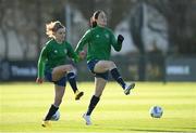 25 November 2020; Megan Campbell, right, and Leanne Kiernan during a Republic of Ireland Women training session at the FAI National Training Centre in Abbotstown, Dublin. Photo by Stephen McCarthy/Sportsfile