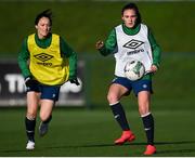25 November 2020; Jessica Ziu, right, and Megan Campbell during a Republic of Ireland Women training session at the FAI National Training Centre in Abbotstown, Dublin. Photo by Stephen McCarthy/Sportsfile