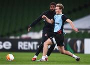 25 November 2020; Greg Sloggett, right, and Nathan Oduwa during a Dundalk training session at Aviva Stadium in Dublin. Photo by Ben McShane/Sportsfile