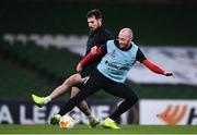 25 November 2020; Chris Shields, right, and Jordan Flores during a Dundalk training session at Aviva Stadium in Dublin. Photo by Ben McShane/Sportsfile