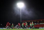 25 November 2020; Derry City players warm up prior to the Extra.ie FAI Cup Quarter-Final match between Sligo Rovers and Derry City at The Showgrounds in Sligo. Photo by Harry Murphy/Sportsfile