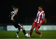 25 November 2020; Ryan De Vries of Sligo Rovers in action against Conor McCormack of Derry City during the Extra.ie FAI Cup Quarter-Final match between Sligo Rovers and Derry City at The Showgrounds in Sligo. Photo by Harry Murphy/Sportsfile