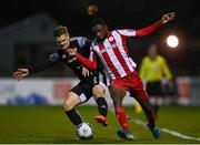 25 November 2020; Junior Ogedi-Uzokwe of Sligo Rovers in action against Colm Horgan of Derry City during the Extra.ie FAI Cup Quarter-Final match between Sligo Rovers and Derry City at The Showgrounds in Sligo. Photo by Harry Murphy/Sportsfile