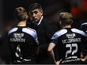 25 November 2020; Derry City manager Declan Devine speaks to his players ahead of the penalty shootout during the Extra.ie FAI Cup Quarter-Final match between Sligo Rovers and Derry City at The Showgrounds in Sligo. Photo by Harry Murphy/Sportsfile