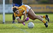 22 November 2020; Meabh McCurdy of Antrim dives to keep the ball in play during the TG4 All-Ireland Junior Ladies Football Championship Semi-Final match between Antrim and Wicklow at Donaghmore/Ashbourne GAA in Ashbourne, Meath. Photo by Sam Barnes/Sportsfile