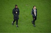 26 November 2020; Nathan Oduwa, left, and Stefan Colovic of Dundalk prior to the UEFA Europa League Group B match between Dundalk and SK Rapid Wien at Aviva Stadium in Dublin. Photo by Stephen McCarthy/Sportsfile