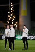 26 November 2020; Dundalk players, from left, Daniel Kelly, Chris Shields and Brian Gartland ahead of the UEFA Europa League Group B match between Dundalk and SK Rapid Wien at Aviva Stadium in Dublin. Photo by Ben McShane/Sportsfile