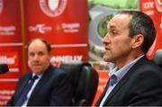 26 November 2020; Newly appointed Tyrone joint managers Brian Dooher, right, and Feargal Logan during a press conference at the Tyrone GAA Centre of Excellence in Garvaghy, Tyrone. Photo by Oliver McVeigh/Sportsfile