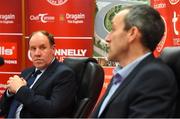 26 November 2020; Newly appointed Tyrone joint managers Feargal Logan, left, and Brian Dooher during a press conference at the Tyrone GAA Centre of Excellence in Garvaghy, Tyrone. Photo by Oliver McVeigh/Sportsfile