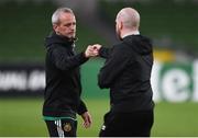 26 November 2020; SK Rapid Wien assistant manager Manfred Nastl, left, and Dundalk opposition analyst Shane Keegan fist-bump following the UEFA Europa League Group B match between Dundalk and SK Rapid Wien at Aviva Stadium in Dublin. Photo by Ben McShane/Sportsfile