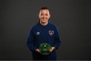 28 November 2020; Katie McCabe poses with her Republic of Ireland 2019-2020 cap during a presentation at the Castleknock Hotel in Dublin. Photo by Stephen McCarthy/Sportsfile