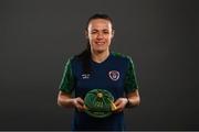 28 November 2020; Aine O'Gorman poses with her Republic of Ireland 2019-2020 cap during a presentation at the Castleknock Hotel in Dublin. Photo by Stephen McCarthy/Sportsfile