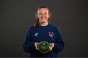 28 November 2020; Courtney Brosnan poses with her Republic of Ireland 2019-2020 cap during a presentation at the Castleknock Hotel in Dublin. Photo by Stephen McCarthy/Sportsfile