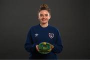 28 November 2020; Leanne Kiernan poses with her Republic of Ireland 2019-2020 cap during a presentation at the Castleknock Hotel in Dublin. Photo by Stephen McCarthy/Sportsfile