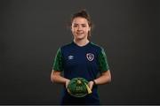 28 November 2020; Emily Whelan poses with her Republic of Ireland 2019-2020 cap during a presentation at the Castleknock Hotel in Dublin. Photo by Stephen McCarthy/Sportsfile