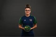 28 November 2020; Keeva Keenan poses with her Republic of Ireland 2019-2020 cap during a presentation at the Castleknock Hotel in Dublin. Photo by Stephen McCarthy/Sportsfile