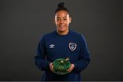 28 November 2020; Rianna Jarrett poses with her Republic of Ireland 2019-2020 cap during a presentation at the Castleknock Hotel in Dublin. Photo by Stephen McCarthy/Sportsfile