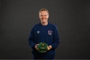 28 November 2020; Diane Caldwell poses with her Republic of Ireland 2019-2020 cap during a presentation at the Castleknock Hotel in Dublin. Photo by Stephen McCarthy/Sportsfile